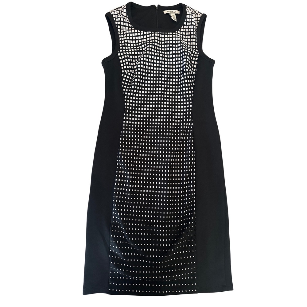 White House Black Market Dress Sleeveless Sheath Career Black White Size 6